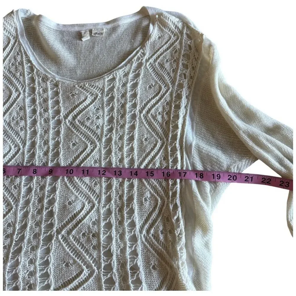 Moth Anthropologie Ivory Textured Knit Pullover Sweater 3/4 Sleeve Size Small